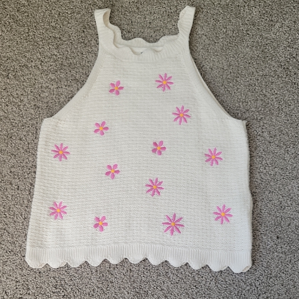 Old Navy White Tank Top with Pink Floral Design